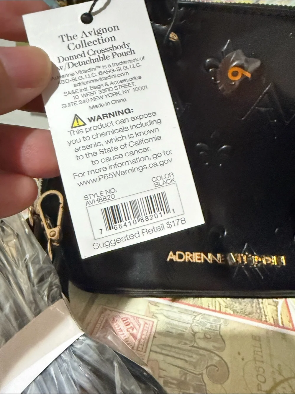 Adrienne Vittadini Black Embossed Faux Leather Dome Satchel